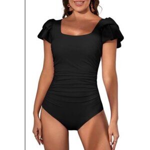 Eomenie Women's One Piece Swimsuit Tummy Control Cutout Ruffle Slimming Large